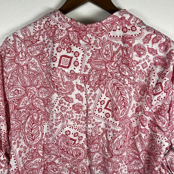 Karen Scott Petites Women's red and white paisley button-down blouse - Picture 10 of 12